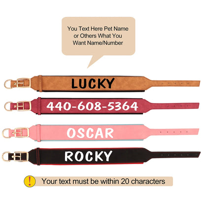 TitanTough Personalized Wide Leather Dog Collar – Premium Padded Heavy-Duty ID Protection for Medium & Large Breeds