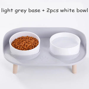 Double Bowls Feeder Adjustable Height Cats Dogs Food Water