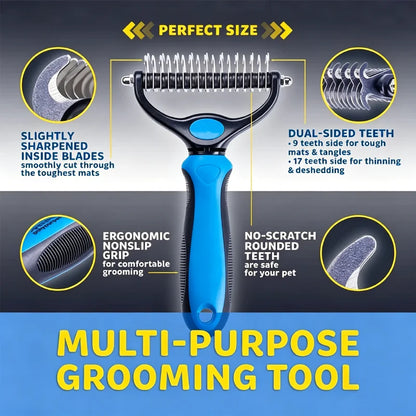 Dual-Action Pet Grooming Comb – Professional Stainless Steel Detangler & Undercoat Tool
