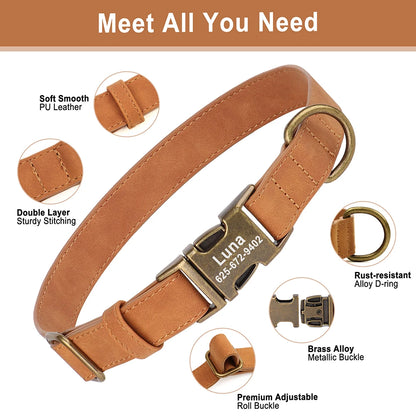 Customizable Leather Dog Collar - Free Personalize for All Breeds