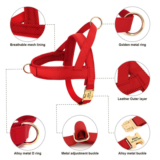 Personalized Leather Dog Collar & Harness Set with Custom ID – Perfect Fit for Every Dog