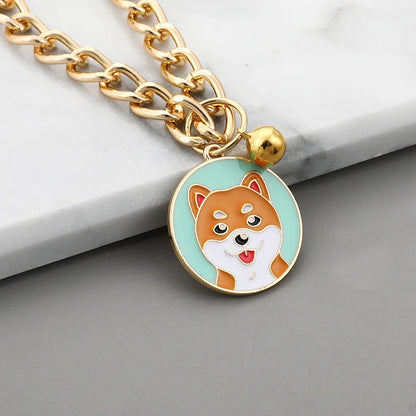 PawChic Gold-Tone Chain Collar – Fashionable Pendant with Bells for Puppies and Cats