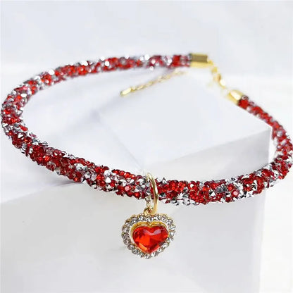 CrystalShine Heart Gem Pendant Pet Necklace – Elegant Rhinestone Breakaway Party Collar