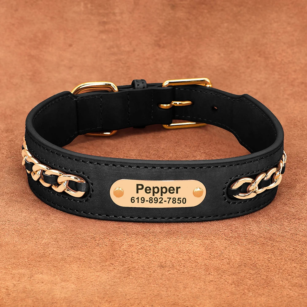 LuxeLeather Custom Dog Collar – Personalized ID Tag for All Breeds