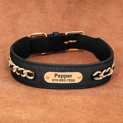 LuxeLeather Custom Dog Collar – Personalized ID Tag for All Breeds