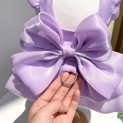 ChicPaws Summer Dress with D-Ring – Elegant Solid Color for Small Dogs & Puppies