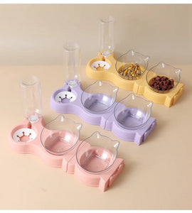 Pet Cat Food Water Bowl Automatic Feeder All-in-One