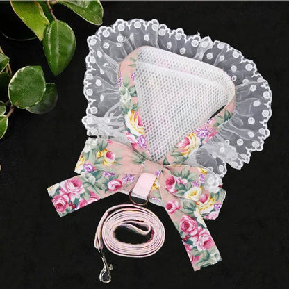 VelvetBow Striped Vest Harness & Leash Set – Charming Comfort for Small Dogs and Cats