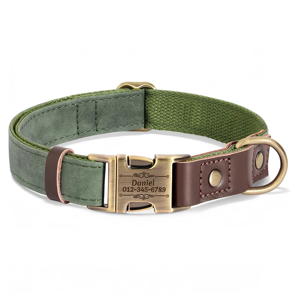 RetroChic Custom Engraved Leather Dog Collar – Personalized Vintage Style for All Breeds