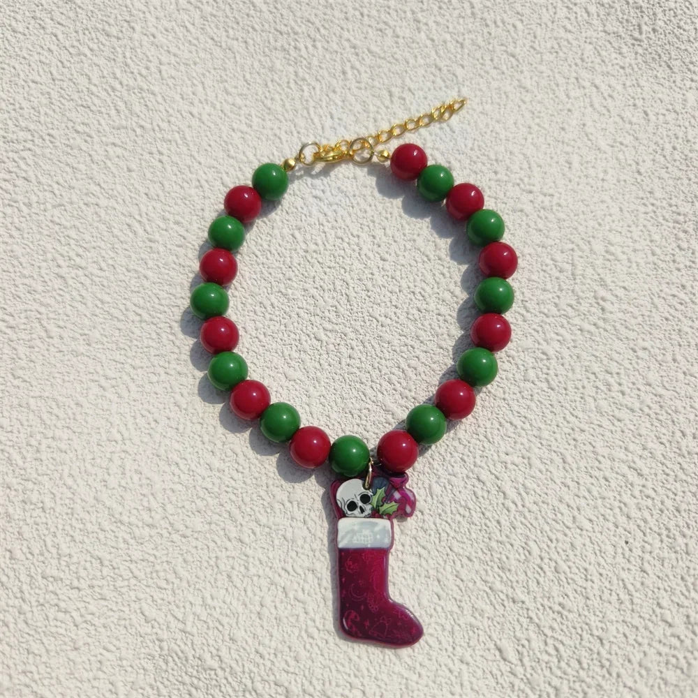 JollyJingle Xmas Beaded Pet Necklace – Festive Holiday Charm Collar