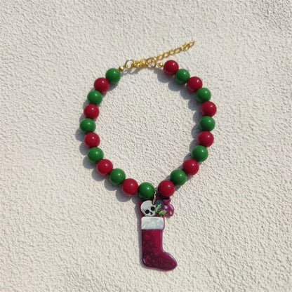 JollyJingle Xmas Beaded Pet Necklace – Festive Holiday Charm Collar