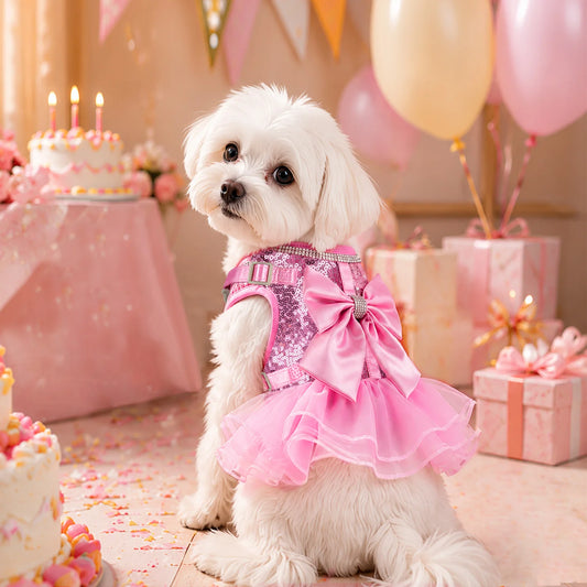 PrincessGlow Glitter Dress Harness & Leash Set – Sparkling Elegance for Special Occasions