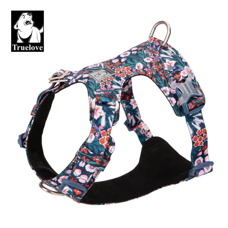 TrueBloom Floral Cotton Dog Harness - Detachable Strap for All Breeds