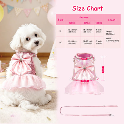 PrincessGlow Glitter Dress Harness & Leash Set – Sparkling Elegance for Special Occasions