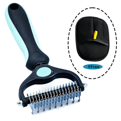 Dual-Action Pet Grooming Comb – Professional Stainless Steel Detangler & Undercoat Tool