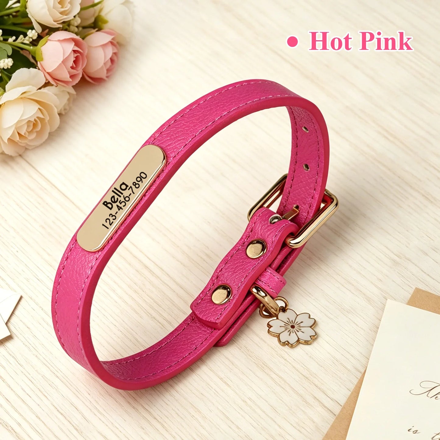 SoftGlow Custom PU Leather Collar – Gentle Comfort with Engraved Name Tag