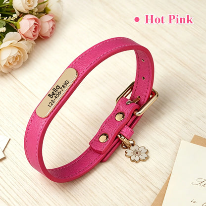 SoftGlow Custom PU Leather Collar – Gentle Comfort with Engraved Name Tag