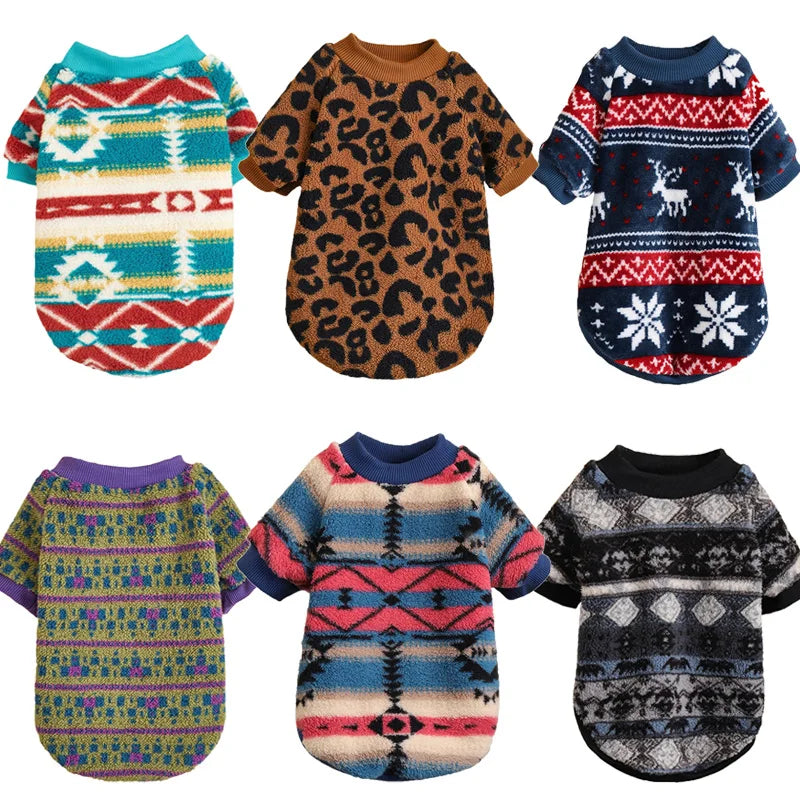 HeritageWarm Retro Ethnic Pet Hoodie – Cozy Autumn/Winter Knit Sweater for Small Dogs and Cats