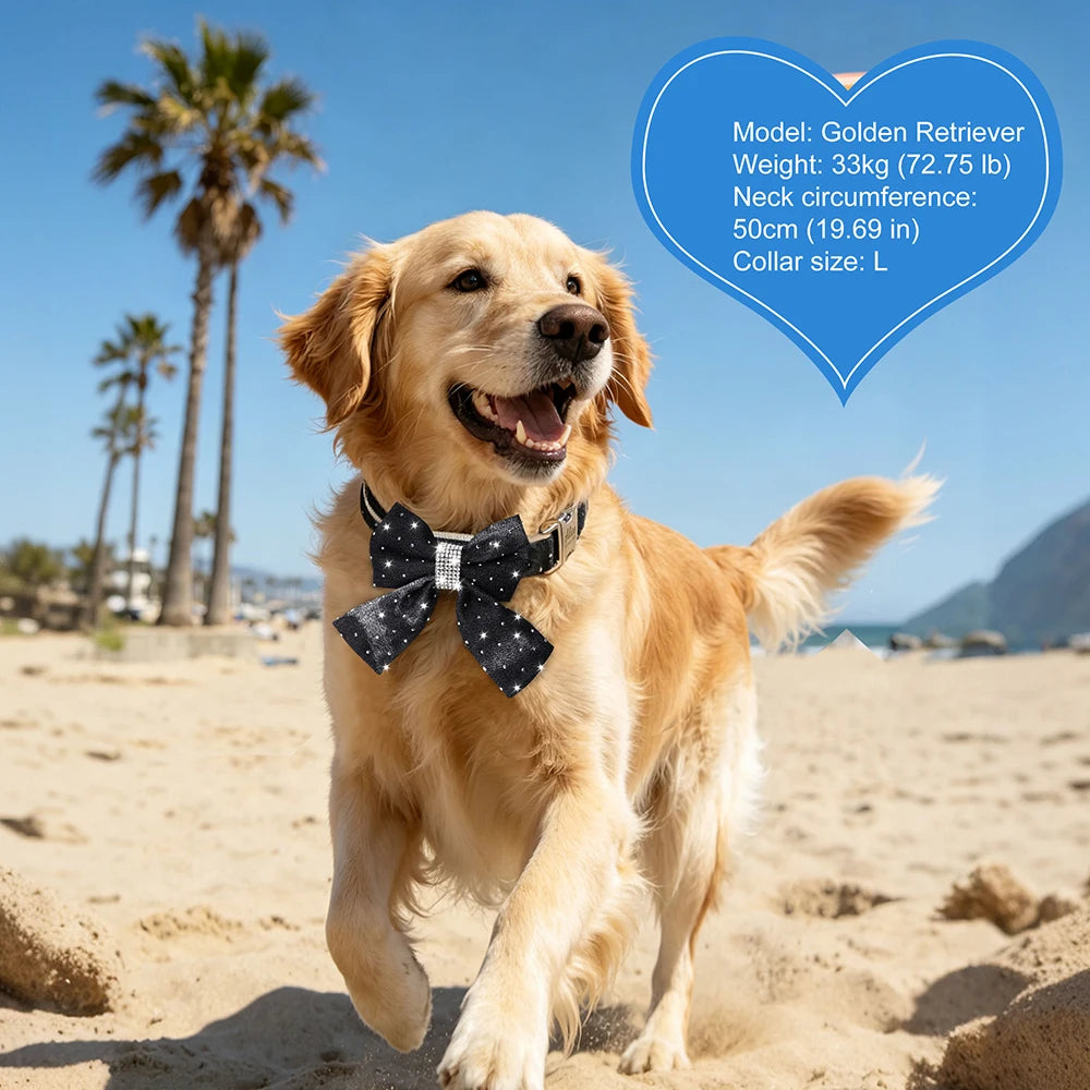 DenimDazzle Personalized Bow Dog Collar - Classic Denim Style with Custom Engraving