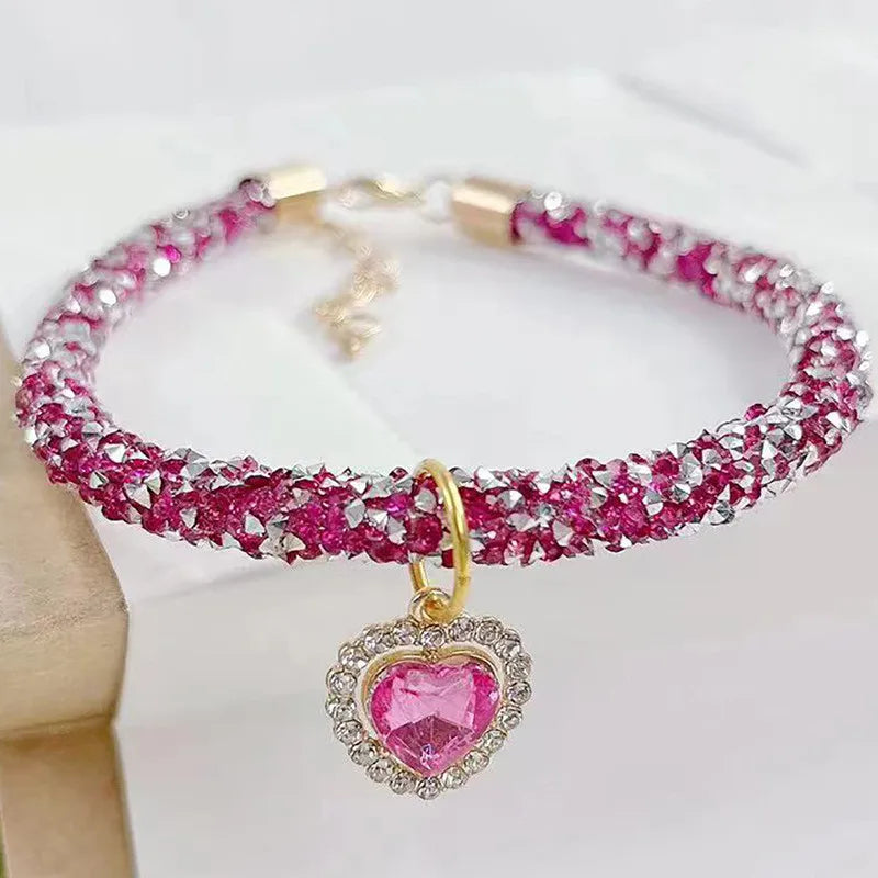 CrystalShine Heart Gem Pendant Pet Necklace – Elegant Rhinestone Breakaway Party Collar