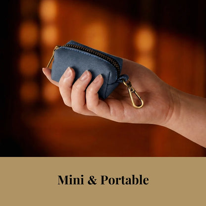 RetroChic Premium Leather Waste Bag Dispenser – Portable Zippered Poo Bag Holder with Leash Clip