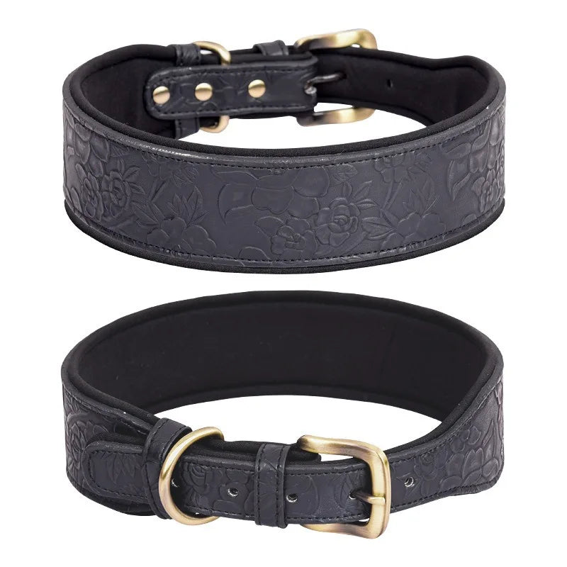 PawGrand Embossed PU Leather Padded Collar – Premium Comfort for Medium and Large Dogs