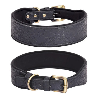 PawGrand Embossed PU Leather Padded Collar – Premium Comfort for Medium and Large Dogs