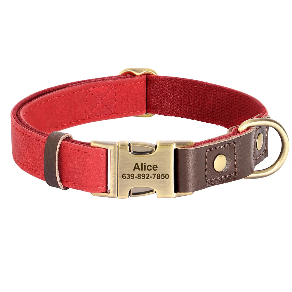 Personalized Leather Dog Collar - Custom Engraved ID with Durable Buckle