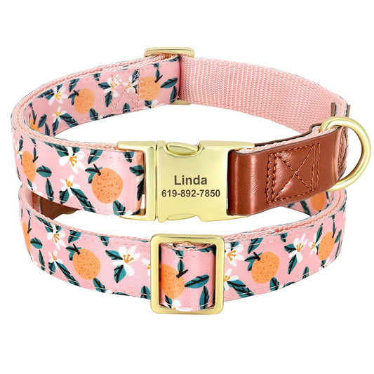 BlossomGuard Personalized Floral Dog Collar - Custom Engraved for All Breeds