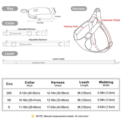 BowTie Charm 4-Piece Walking Set – Soft Vest Harness, Collar, Leash, and Poop Bag Holder