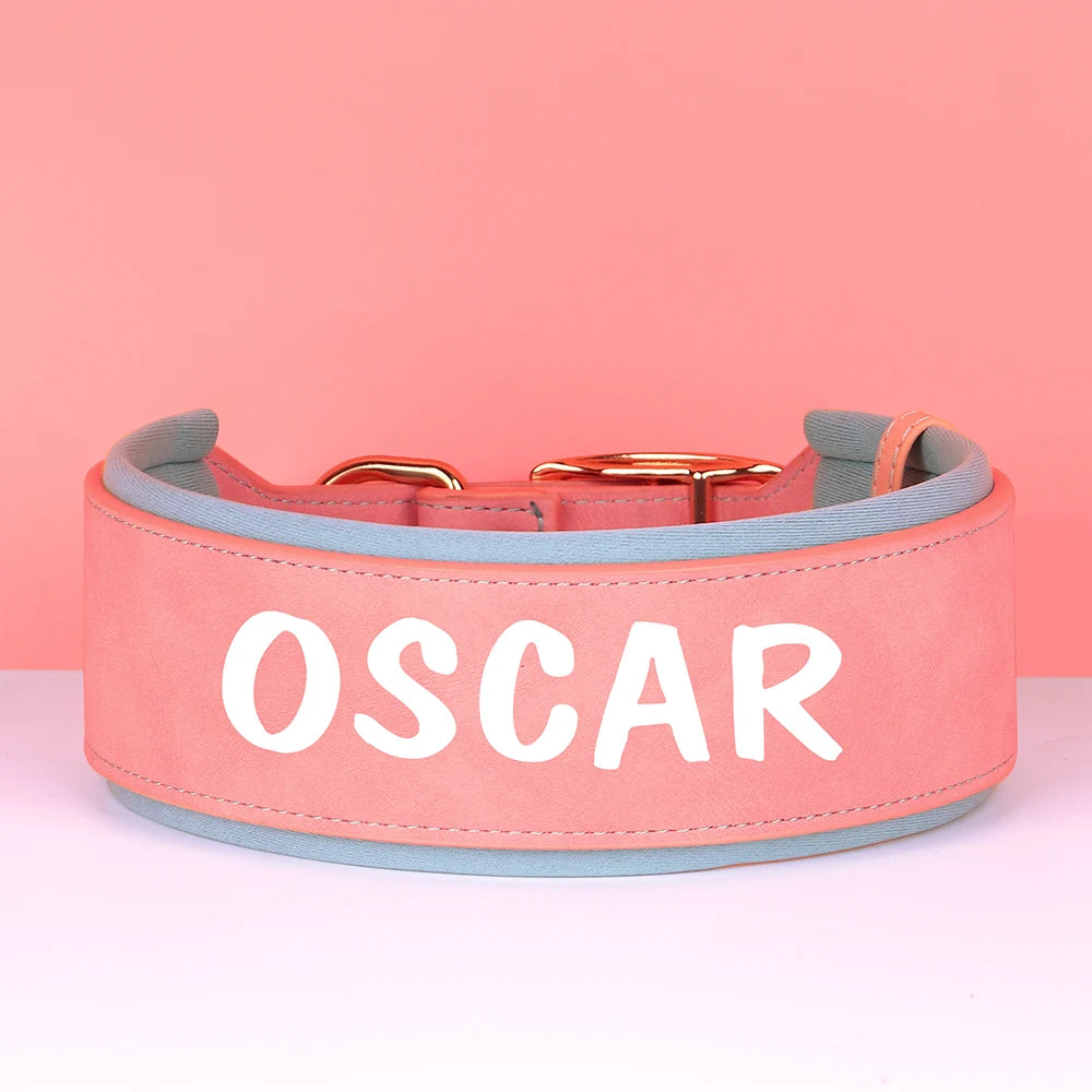 TitanTough Personalized Wide Leather Dog Collar – Premium Padded Heavy-Duty ID Protection for Medium & Large Breeds