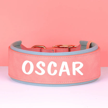 TitanTough Personalized Wide Leather Dog Collar – Premium Padded Heavy-Duty ID Protection for Medium & Large Breeds