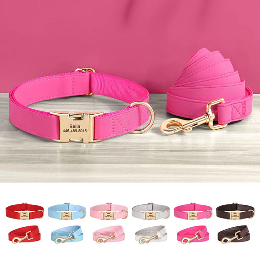 Personalized PU Leather Dog Collar & Leash Set - Durable Elegance for Every Pup