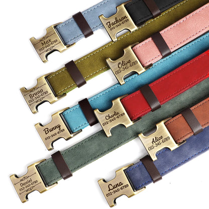 RetroChic Custom Engraved Leather Dog Collar – Personalized Vintage Style for All Breeds