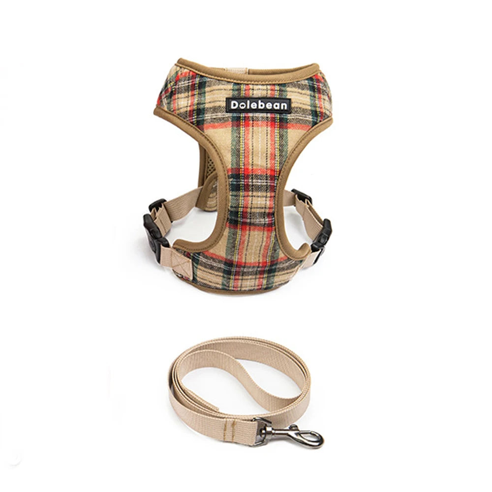 Classic Plaid Pet Harness & Leash Set for Small Dogs