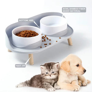 Double Bowls Feeder Adjustable Height Cats Dogs Food Water