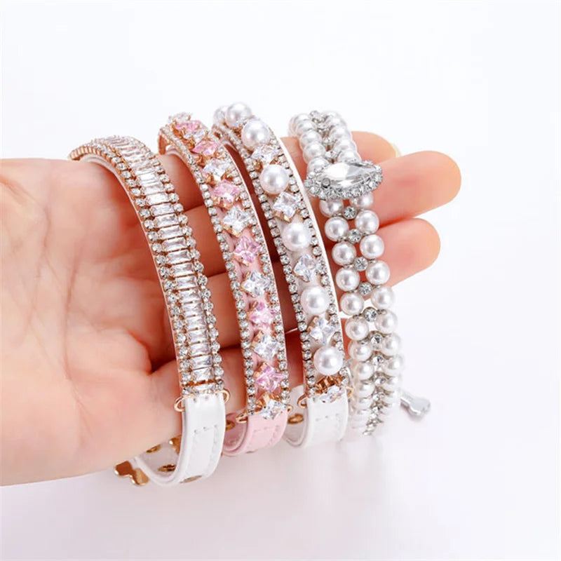 Elegant Pearl & Rhinestone Collar – Chic Accessory for Small Dogs & Cats