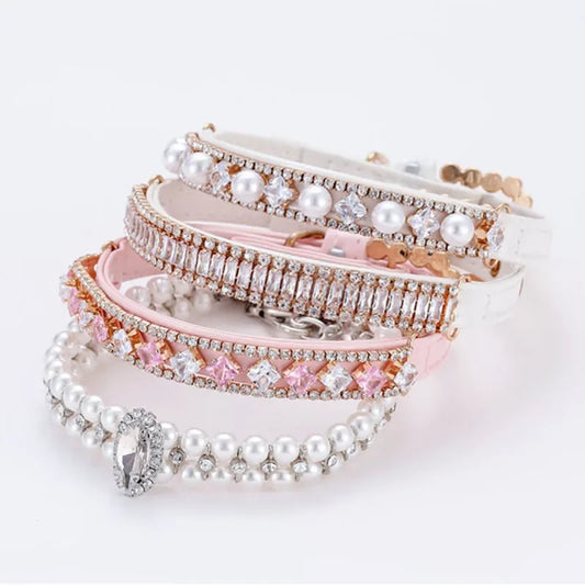 Elegant Pearl & Rhinestone Collar – Chic Accessory for Small Dogs & Cats