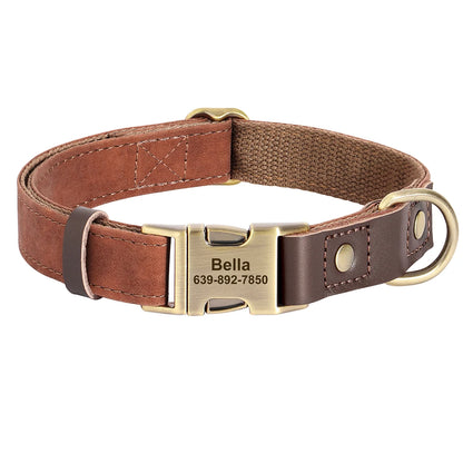 Personalized Leather Dog Collar - Custom Engraved ID with Durable Buckle