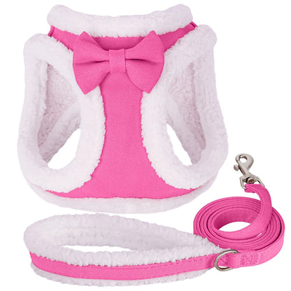 CozyBow Soft Cotton Vest Harness and Leash Set – Warm Winter Walking Set for Small & Medium Pets