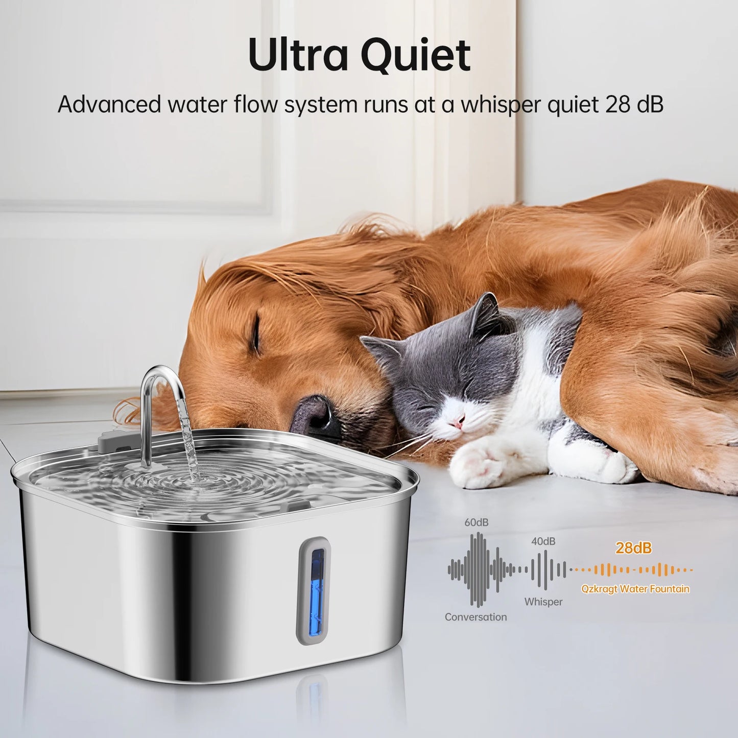 AquaFlow Stainless Steel Pet Water Fountain – Silent Hydration for Cats & Dogs