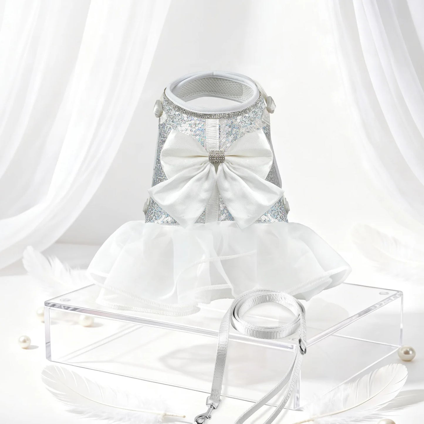 PrincessGlow Glitter Dress Harness & Leash Set – Sparkling Elegance for Special Occasions