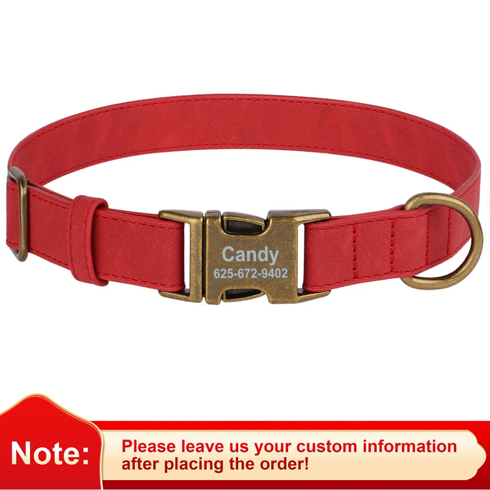 Customizable Leather Dog Collar - Free Personalize for All Breeds