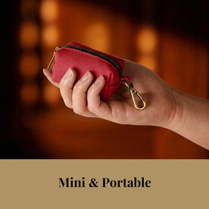 RetroChic Premium Leather Waste Bag Dispenser – Portable Zippered Poo Bag Holder with Leash Clip