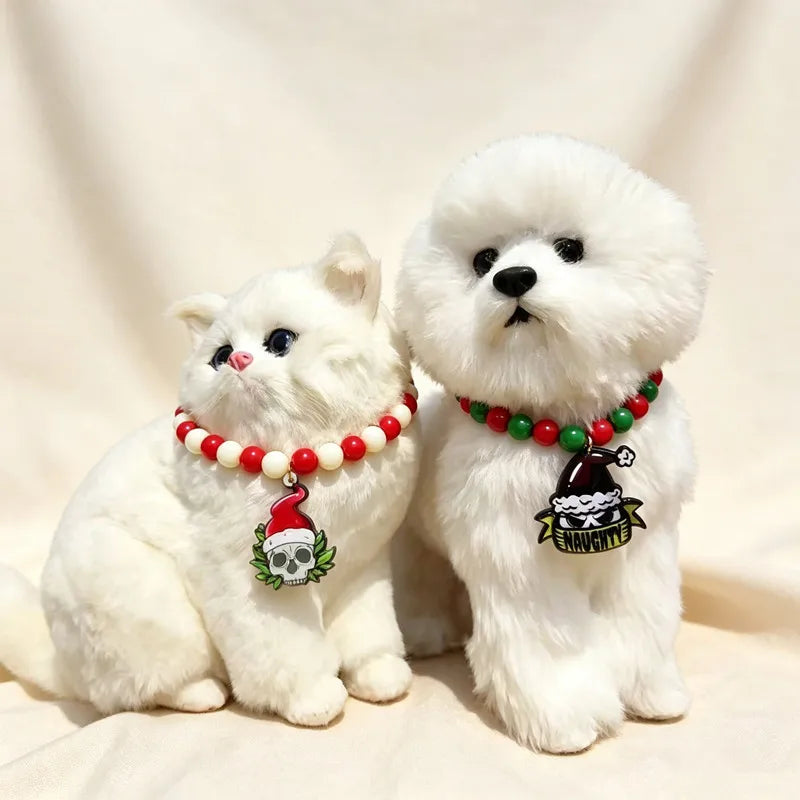 JollyJingle Xmas Beaded Pet Necklace – Festive Holiday Charm Collar