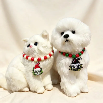 JollyJingle Xmas Beaded Pet Necklace – Festive Holiday Charm Collar