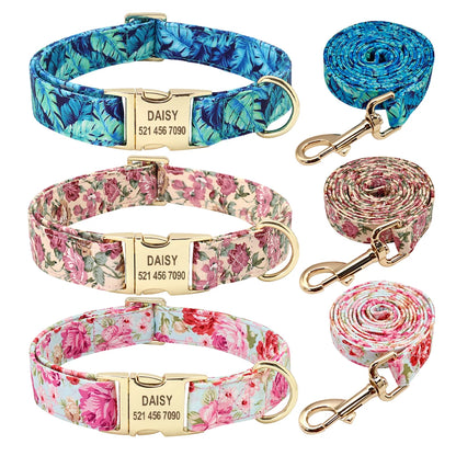 VibrantVibe Floral Mesh Harness, Collar, and Leash Set – Breathable No-Pull Walking Comfort with Engravable ID