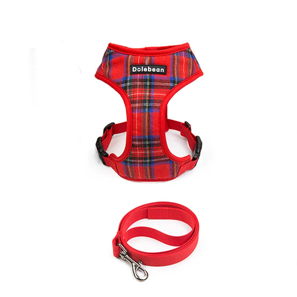 Classic Plaid Pet Harness & Leash Set for Small Dogs