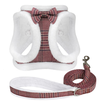 Snug & Stylish: Winter Warm Harness Leash Set for Small & Medium Pets