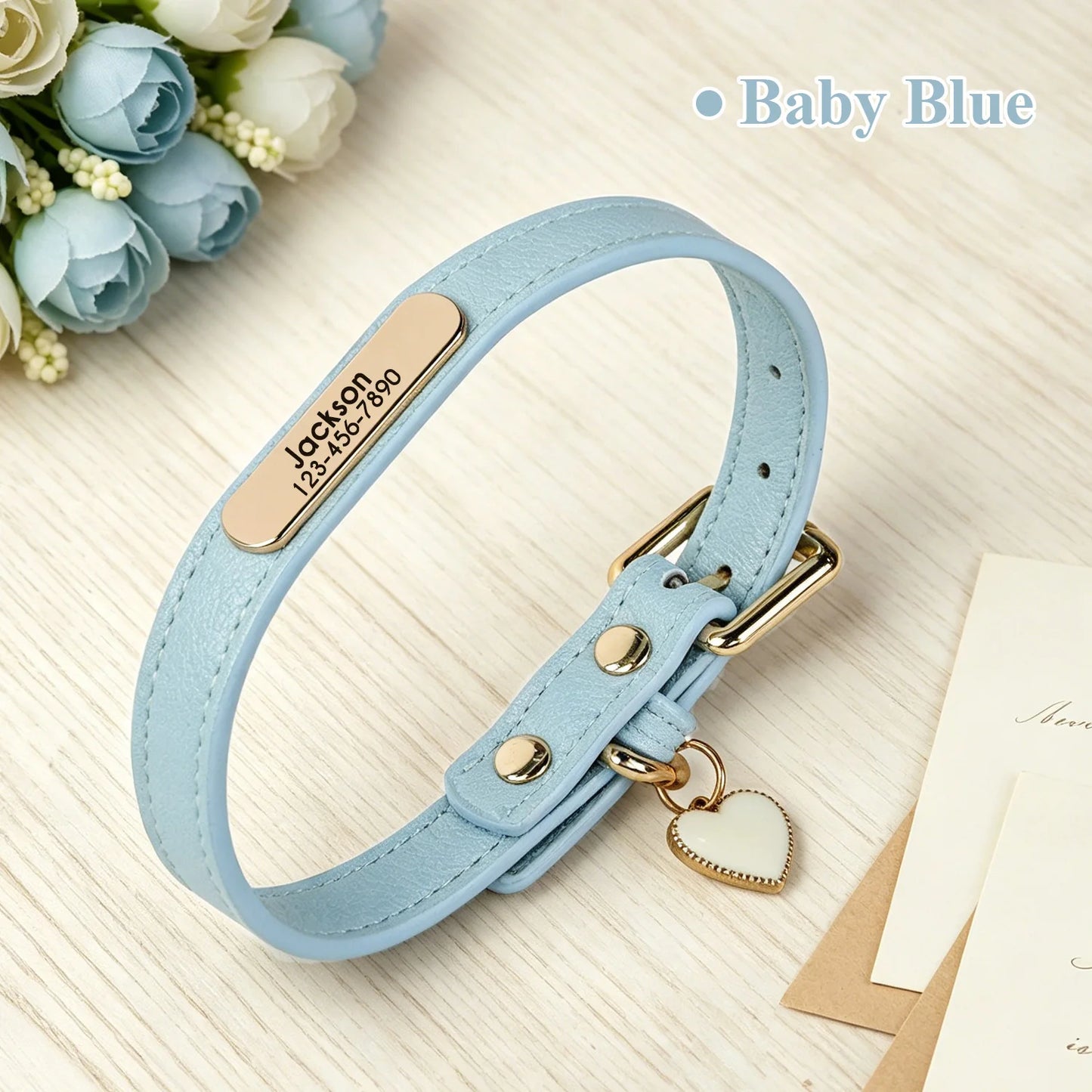 SoftGlow Custom PU Leather Collar – Gentle Comfort with Engraved Name Tag